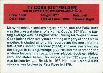 1987 Hygrade All-Time Greats #NNO Ty Cobb Back