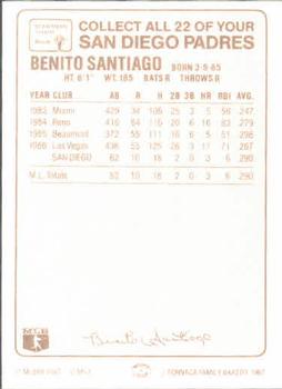 1987 Bohemian Hearth Bread San Diego Padres #NNO Benito Santiago Back