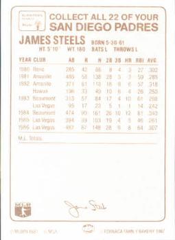 1987 Bohemian Hearth Bread San Diego Padres #NNO James Steels Back