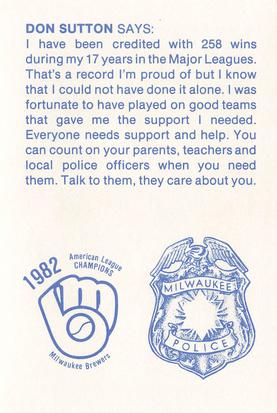 1983 Milwaukee Brewers Police #NNO Don Sutton Back