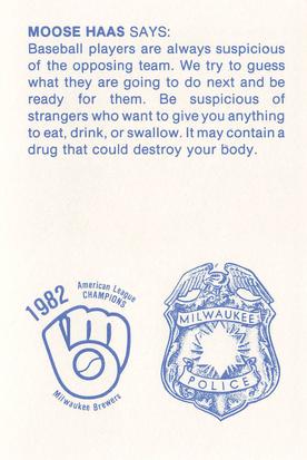 1983 Milwaukee Brewers Police #NNO Moose Haas Back