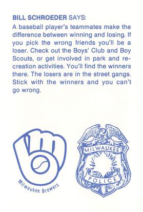 1984 Milwaukee Brewers Police #NNO Bill Schroeder Back