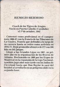 1981-82 Venezuelan Winter League Stickers #2 Remigo Hermoso Back