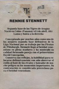 1981-82 Venezuelan Winter League Stickers #40 Rennie Stennett Back