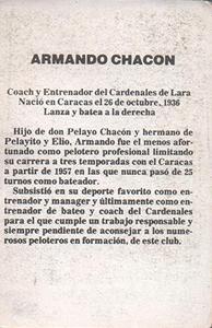 1981-82 Venezuelan Winter League Stickers #86 Armando Chacon Back