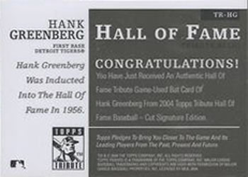 2004 Topps Tribute HOF - Relics #TR-HG Hank Greenberg Back