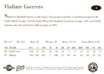 1996 Best West Palm Beach Expos #1 Vladimir Guerrero Back