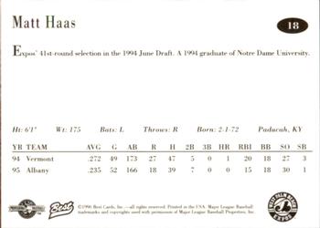 1996 Best West Palm Beach Expos #18 Matt Haas Back