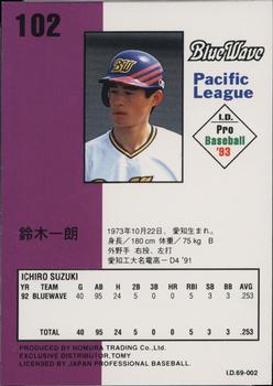 1993 Tomy I.D. #102 Ichiro Suzuki Back