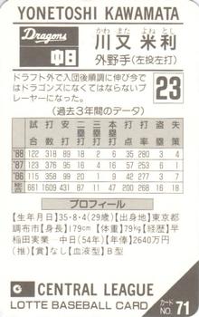1989 Lotte Gum #71 Yonetoshi Kawamata Back