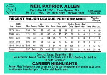 1984 Donruss #109 Neil Allen Back