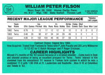 1984 Donruss #194 Pete Filson Back
