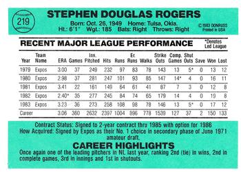 1984 Donruss #219 Steve Rogers Back