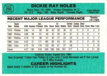 1984 Donruss #266 Dickie Noles Back