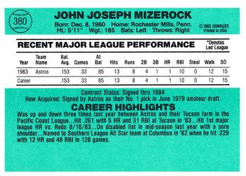 1984 Donruss #380 John Mizerock Back