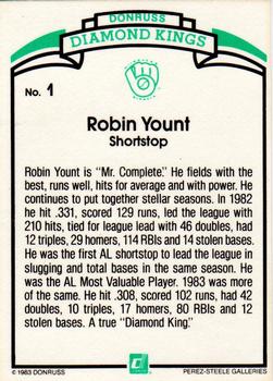 1984 Donruss #1 Robin Yount Back