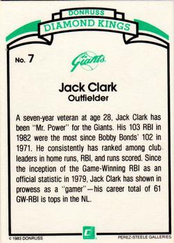 1984 Donruss #7 Jack Clark Back