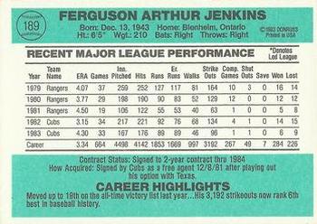 1984 Donruss #189 Ferguson Jenkins Back