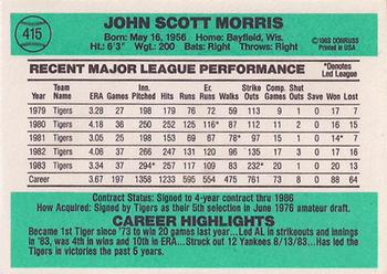 1984 Donruss #415 Jack Morris Back