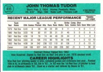 1984 Donruss #416 John Tudor Back