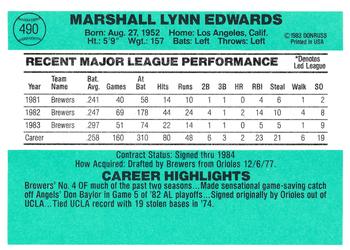 1984 Donruss #490 Marshall Edwards Back