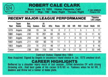 1984 Donruss #524 Bobby Clark Back