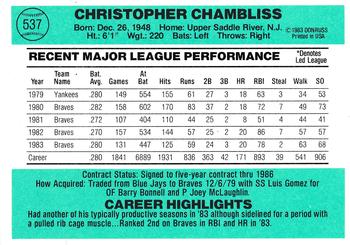 1984 Donruss #537 Chris Chambliss Back