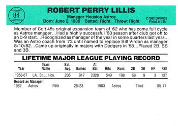 1984 Donruss #84 Bob Lillis Back