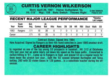 1984 Donruss #99 Curt Wilkerson Back