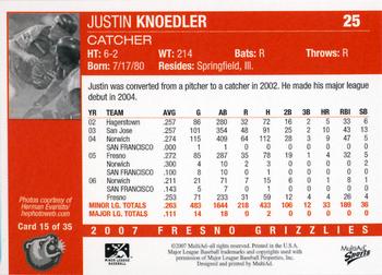 2007 MultiAd Fresno Grizzlies #15 Justin Knoedler Back