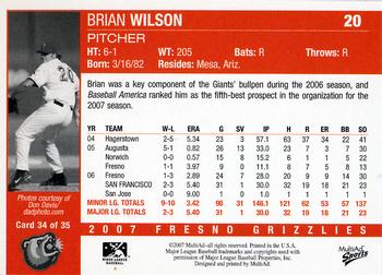 2007 MultiAd Fresno Grizzlies #34 Brian Wilson Back