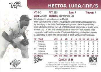 2010 MultiAd Pacific Coast League All-Stars #21 Hector Luna Back