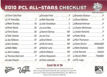 2010 MultiAd Pacific Coast League All-Stars #36 Checklist Back