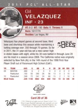 2011 MultiAd Pacific Coast League All-Stars #20 Gil Velazquez Back
