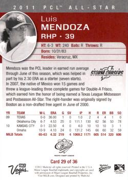 2011 MultiAd Pacific Coast League All-Stars #29 Luis Mendoza Back