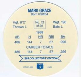 1989 Holsum Schafers Discs #12 Mark Grace Back