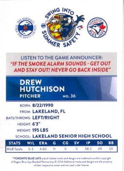 2014 Toronto Blue Jays Fire Safety #NNO Drew Hutchison Back