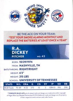 2014 Toronto Blue Jays Fire Safety #NNO R.A. Dickey Back