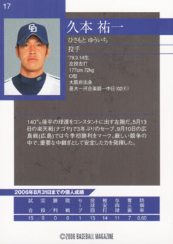 2006 BBM Chunichi Dragons Central League Champions #17 Yuichi Hisamoto Back