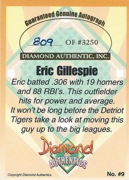 2000 Diamond Authentics Autographs #9 Eric Gillespie Back