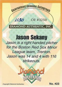 2000 Diamond Authentics Autographs #23 Jason Sekany Back