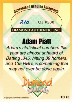 2000 Diamond Authentics Autographs - Triple Crown Autographs #TC3 Adam Piatt Back
