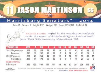 2014 Grandstand Harrisburg Senators #18 Jason Martinson Back