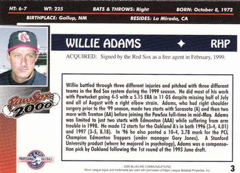 2000 Blueline Q-Cards Pawtucket Red Sox #3 Willie Adams Back