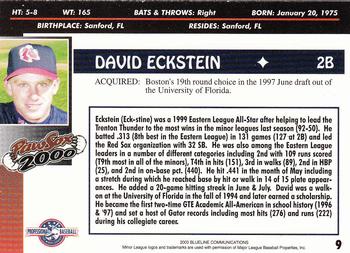 2000 Blueline Q-Cards Pawtucket Red Sox #9 David Eckstein Back