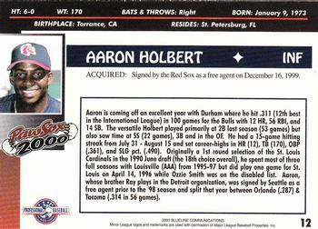 2000 Blueline Q-Cards Pawtucket Red Sox #12 Aaron Holbert Back
