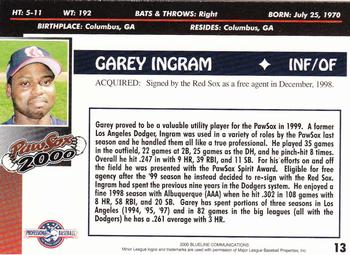 2000 Blueline Q-Cards Pawtucket Red Sox #13 Garey Ingram Back