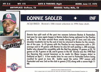 2000 Blueline Q-Cards Pawtucket Red Sox #20 Donnie Sadler Back