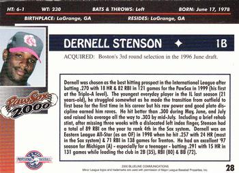 2000 Blueline Q-Cards Pawtucket Red Sox #28 Dernell Stenson Back