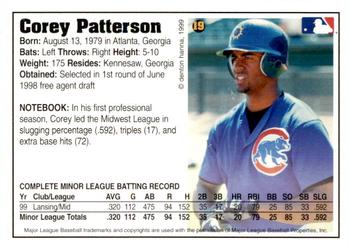 1999 Arizona Fall League Prospects #19 Corey Patterson Back